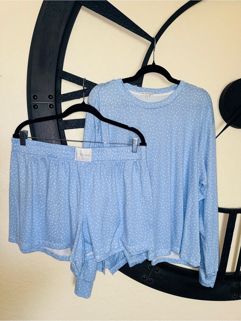 PJ Salvage Light Blue Polka Dot Long Sleeve Top & Shorts Pajama Set